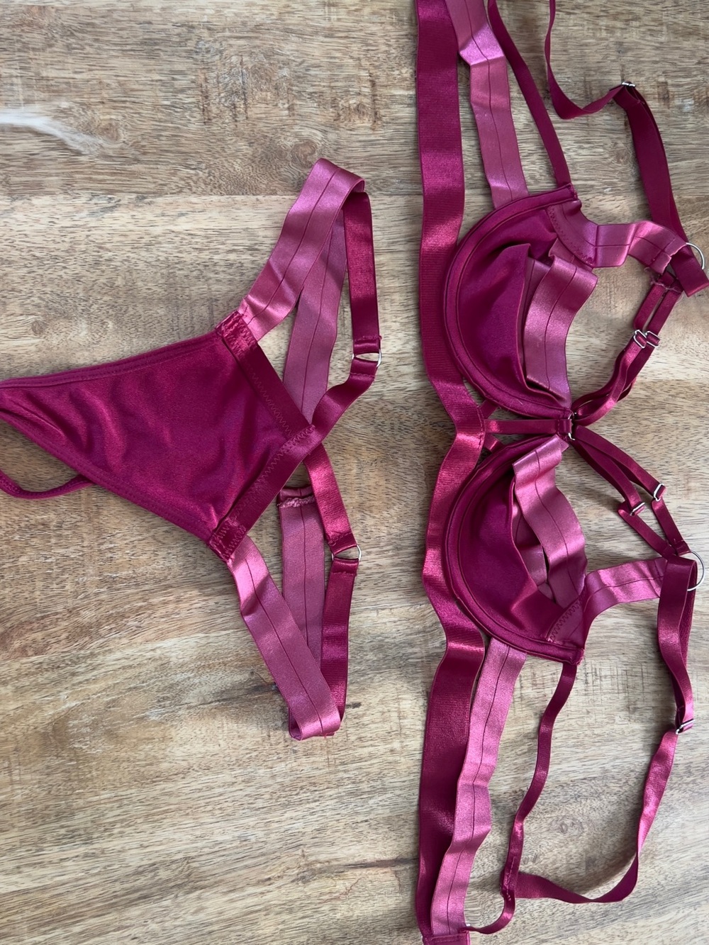 Fuchsia Strappy Satin Lingerie Set